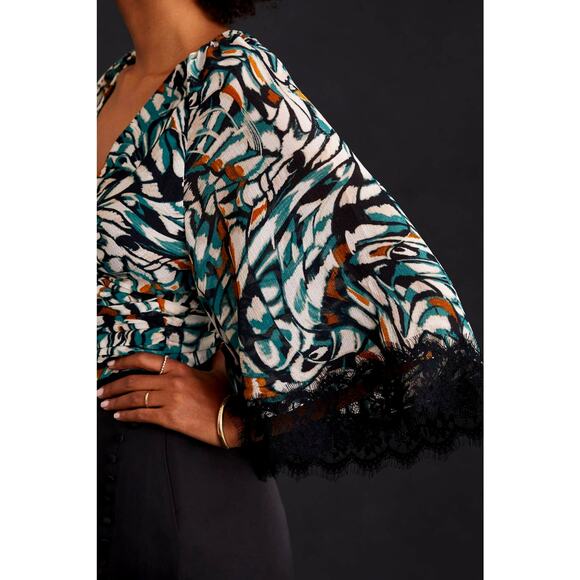 Anthropologie Flutter-Sleeve Printed Wrap Top - New Small - Picture 4 of 6